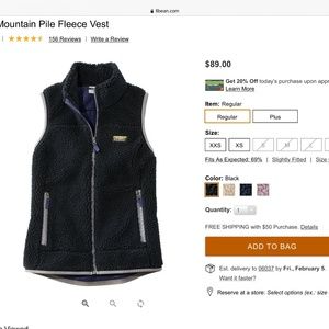LL Bean Mountain pile vest